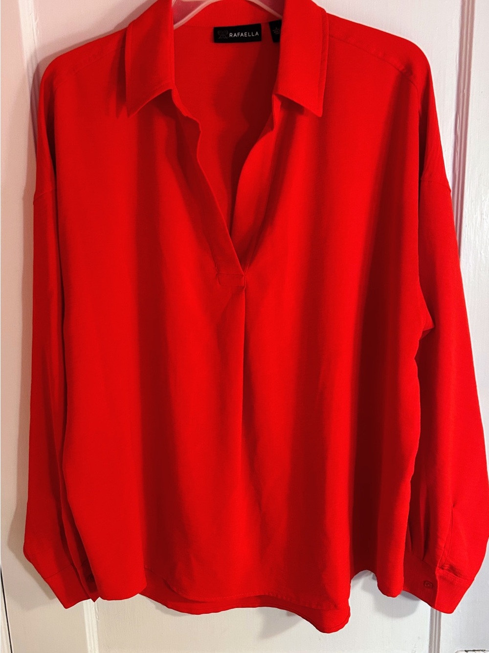 Rafaella Bright Red V-Neck Collared Blouse